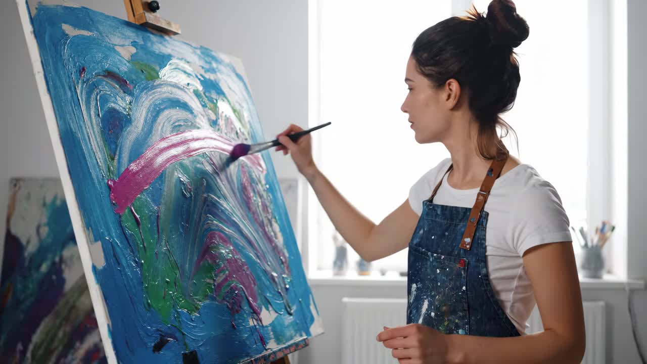 Woman painting in studio