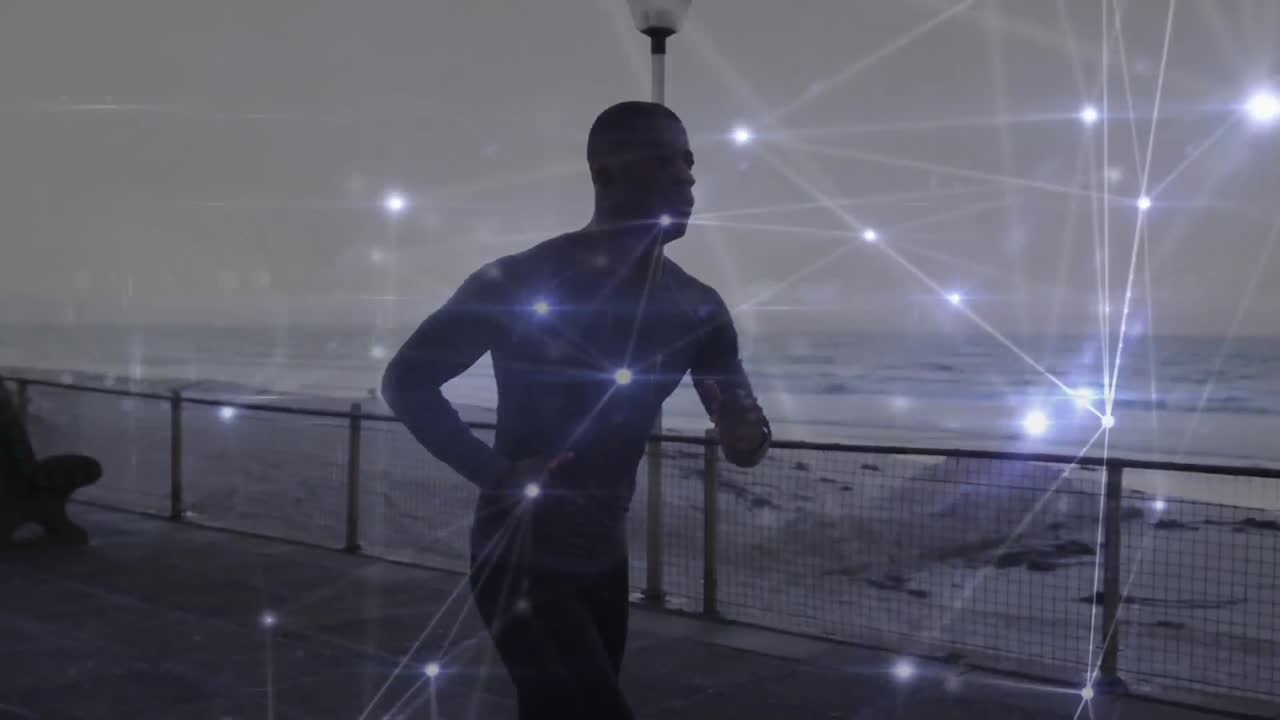 animación de la red de conexiones y procesamiento de datos sobre el hombre corriendo