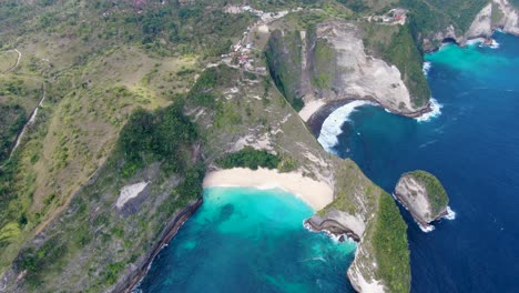 Iconic-exotic-landscape-of-Bali-island,-Indonesia,-high-angle-drone-view