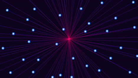 Dynamic-composition-brilliant-red-dot-surrounded-by-scattered-blue-dots-on-purple-background