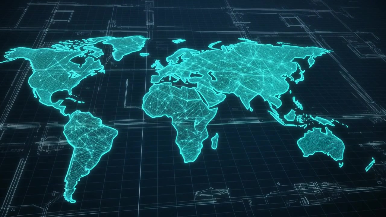 Mappa del mondo digitale con connessioni di rete su sfondo progetto