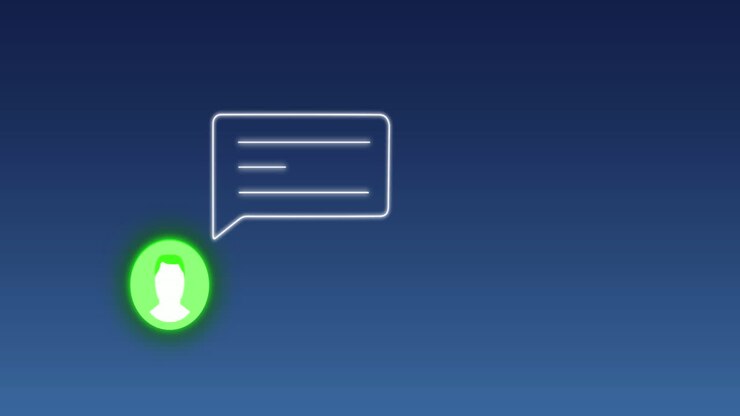 Animation of neon profile and message icons against blue gradient background