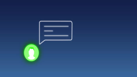 animación del perfil de neón y los iconos de mensajes contra un fondo de gradiente azul