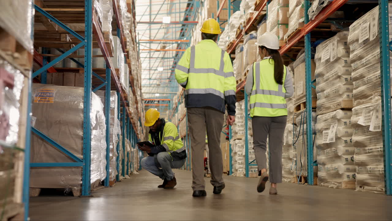 trabajadores del almacén inspeccionando el inventario