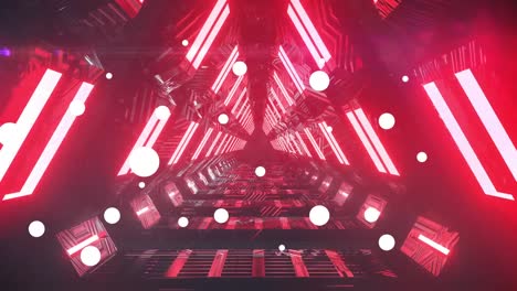 Animation-of-geometrical-red-shapes-over-geometrical-glowing-red-lights