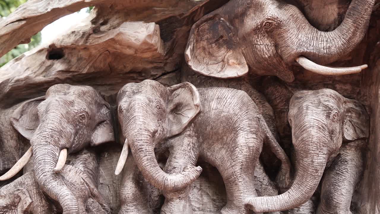 Huge and Beautiful Elephant Wood Engraving, Close Up