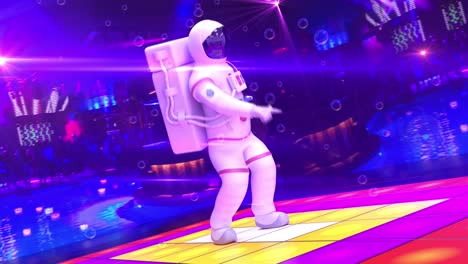 astronauta bailando en un escenario de discoteca - cámara moviéndose alrededor