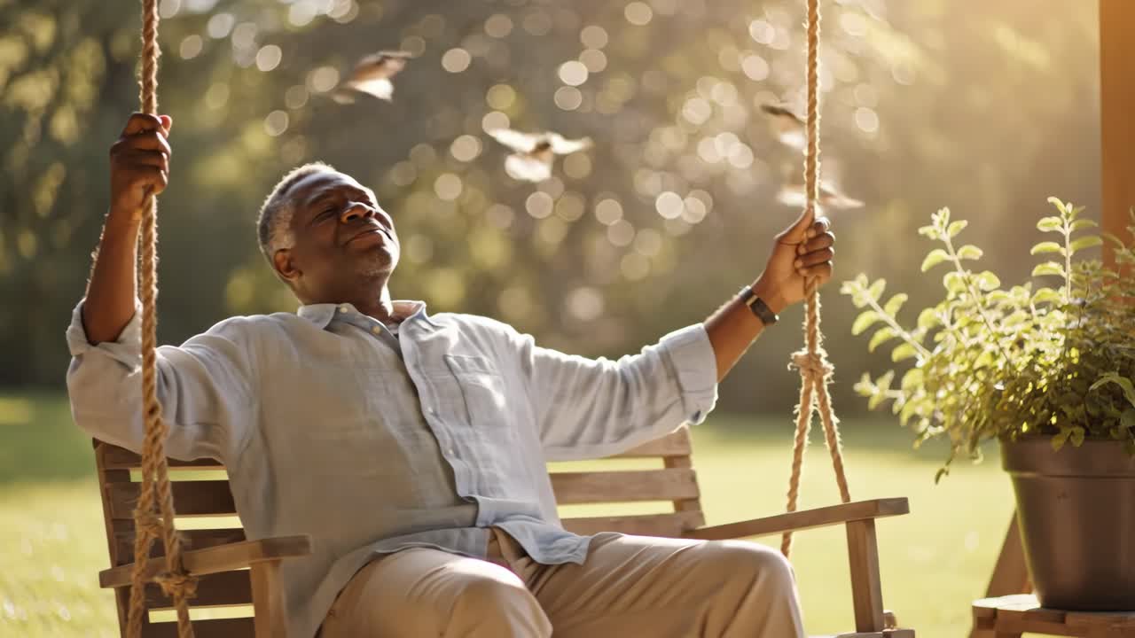 Senior Man Relaxing on a Swing