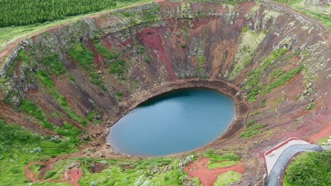 aerial view around area of  kerið volcano crater in iceland