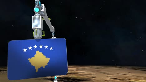 la placa de la bandera de kosovo excavada en el planeta.