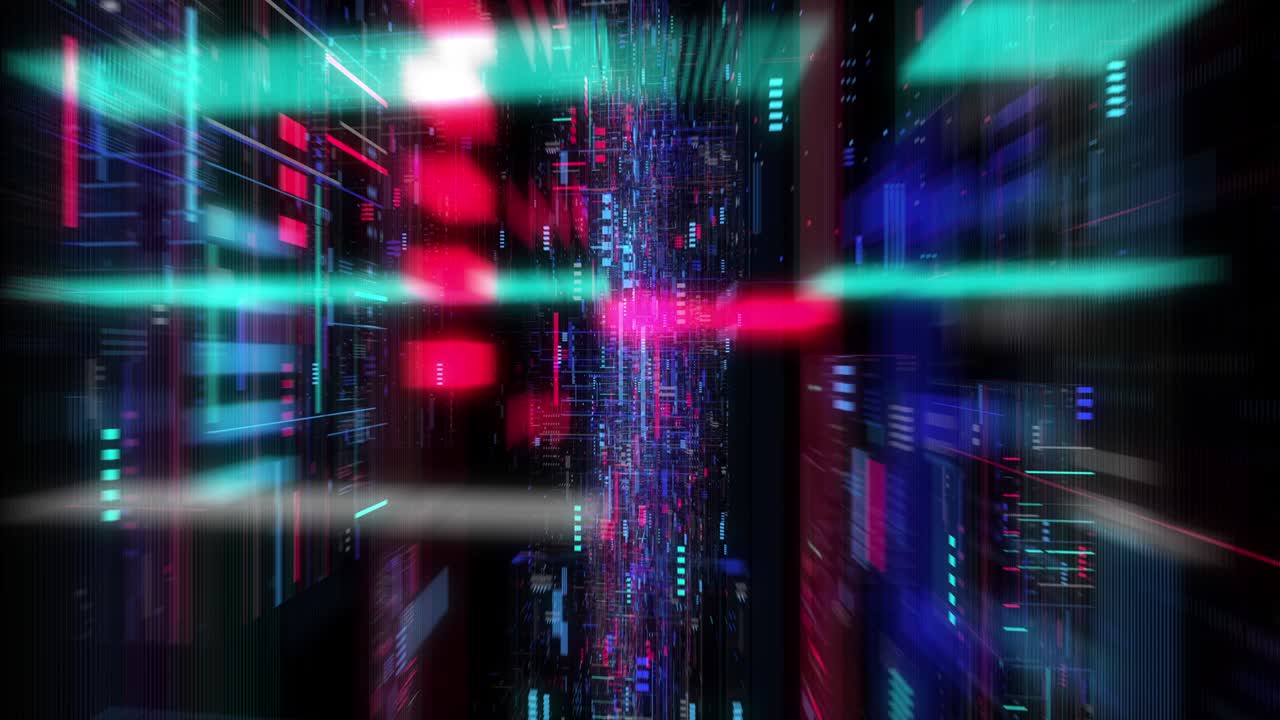 Seamless fly through of abstract circuitry with digital grid background