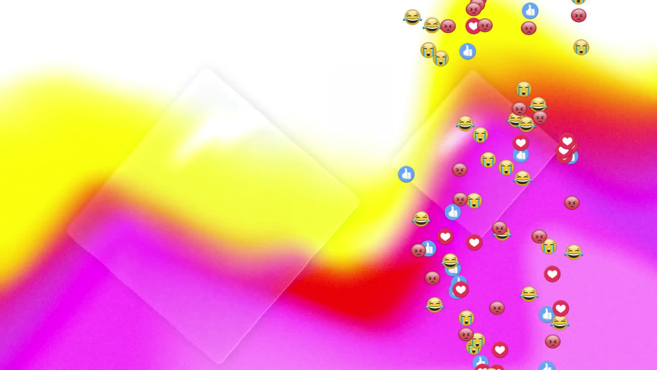 animación de iconos emoji digitales en un fondo colorido