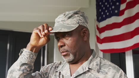 video of african american male soldier taking off hat