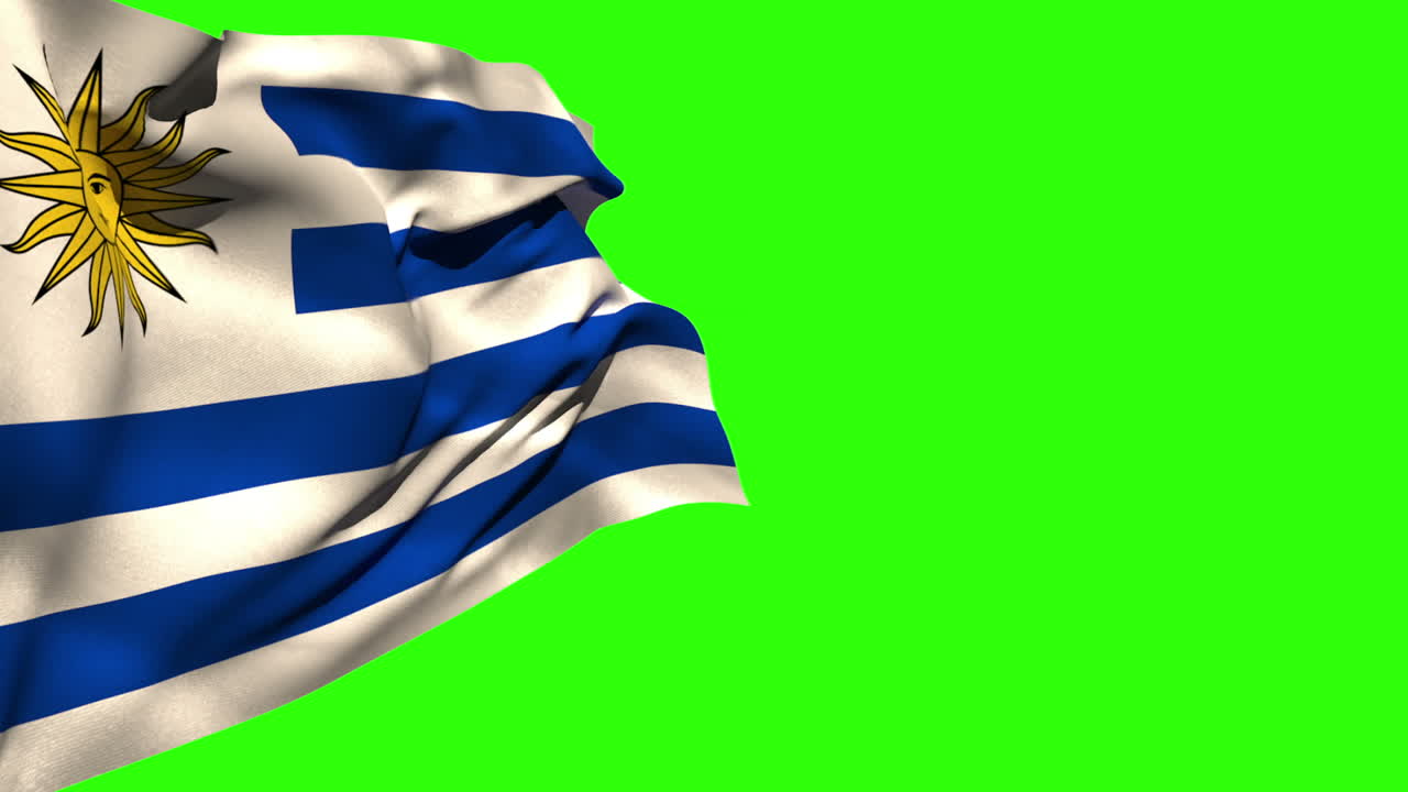 우루과이의 큰 국기가 불고 있습니다.