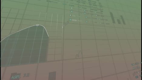 animación del procesamiento de datos estadísticos y bursátiles contra un fondo de gradiente verde
