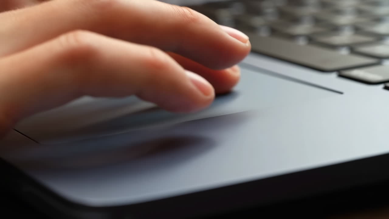 Closeup Hands On Laptop Touchpad Navigating Project Files And Emails, Graphic Designer Adjusting Layout,