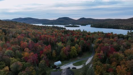 autumn season over raquette lake village in long lake, hamilton county, new york, united states