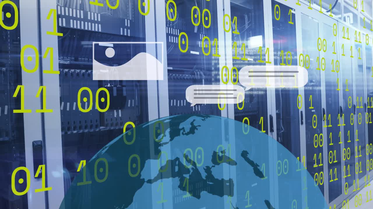 컴퓨터 서버를 통해 텍스트, 아이콘 및 데이터 처리의 애니메이션