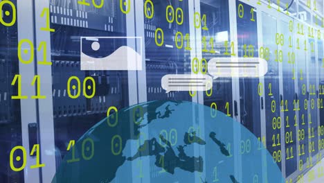 Animation-of-ai-text,-icons-and-data-processing-over-computer-servers