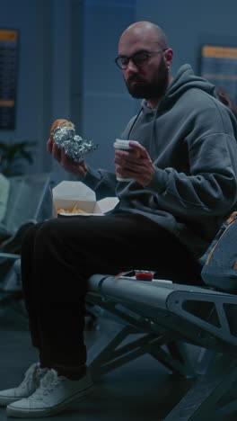 man eating at airport