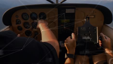 animación de la red de conexiones sobre los pilotos en el avión