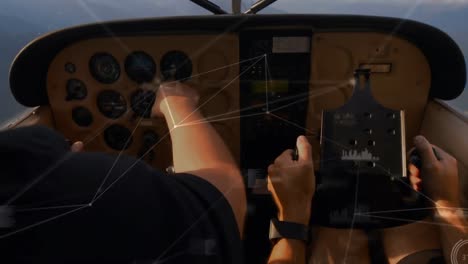 animation of network of connections over pilots in airplane