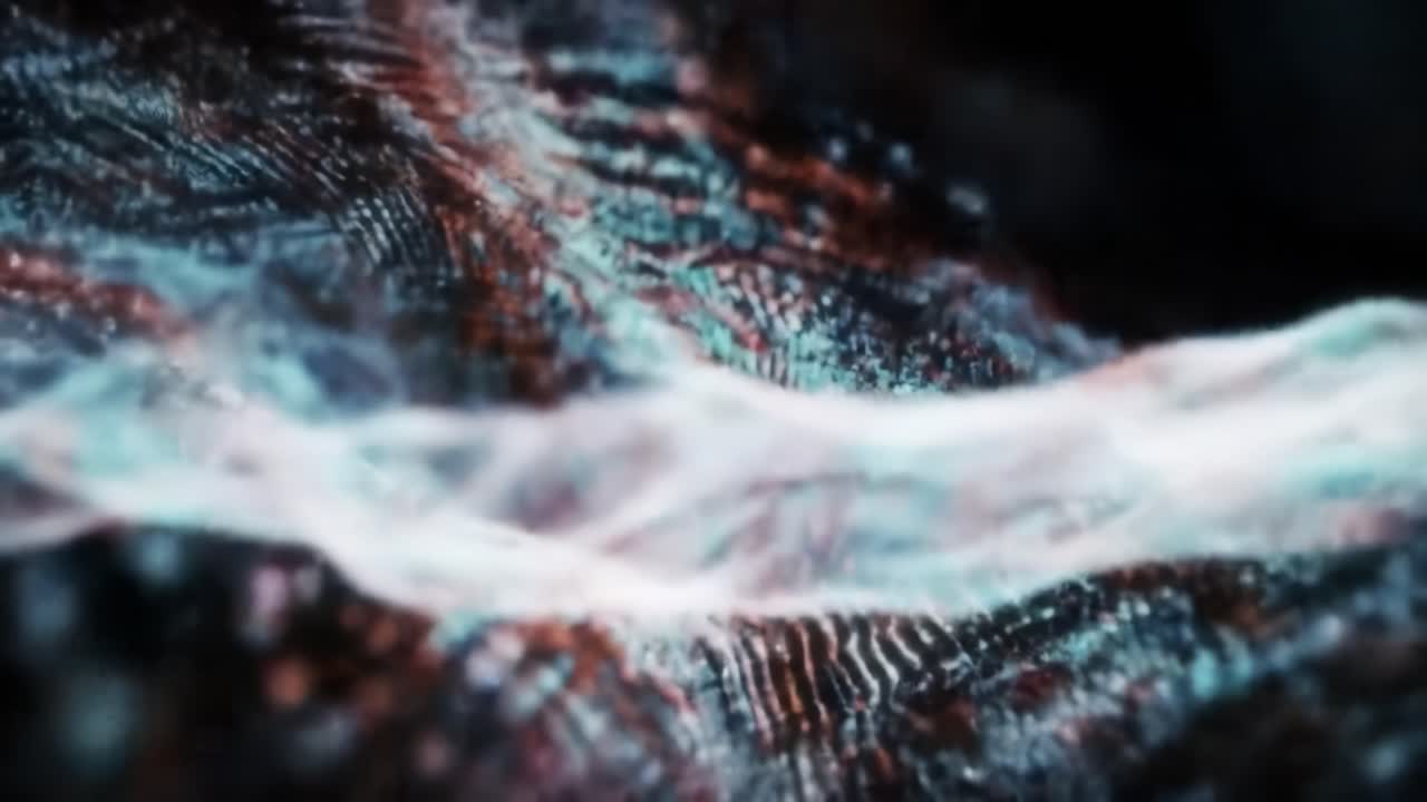 Abstract Visualization of Flowing Waves with Illumination Effects in a Dark Environment Displaying Complex Patterns and Textures