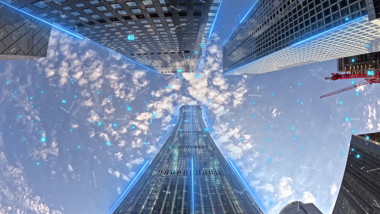 Science and technology city high-rise, science and technology city, Internet smart city，5G，iot.Towering city buildings, modern urban skyscrapers,Intelligent City