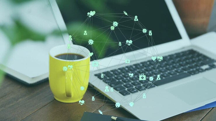 Animation of network of connections over laptop