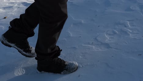 close-up stepping on snow