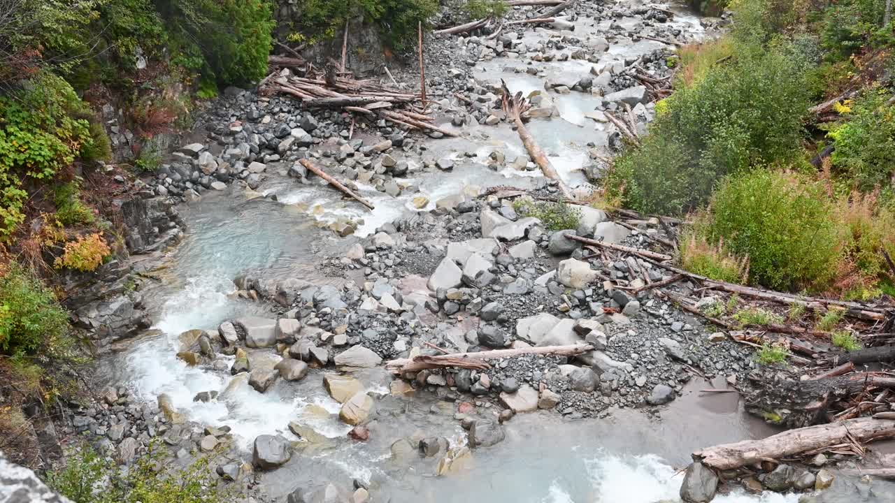 Water running through rocky riverbed in Pacific Northwest, Washington, Mount Rainier National Park