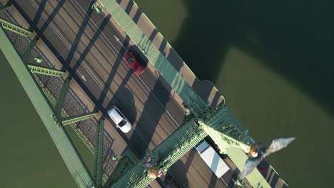 top down aerial view of liberty bridge in budapest, hungary