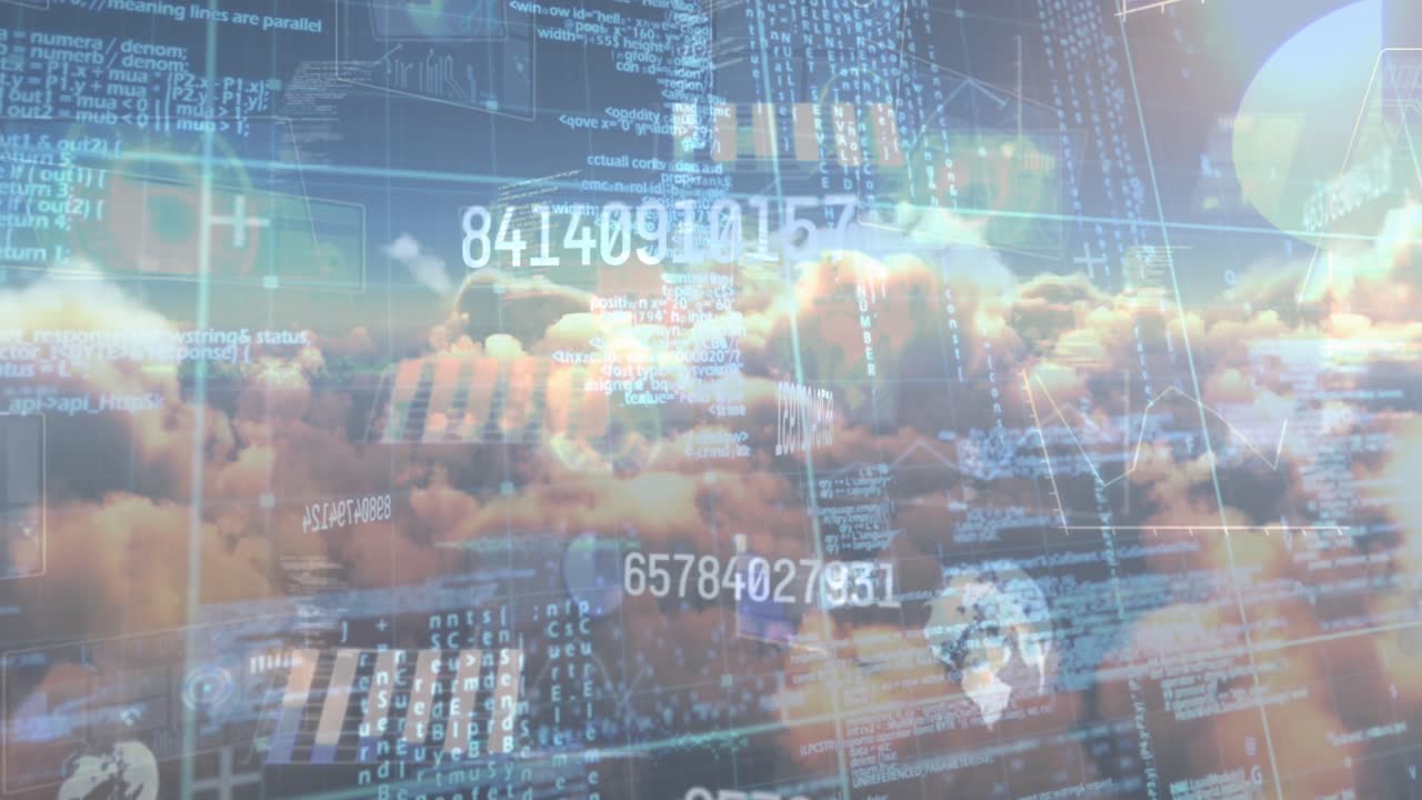 Animation of data processing over clouds
