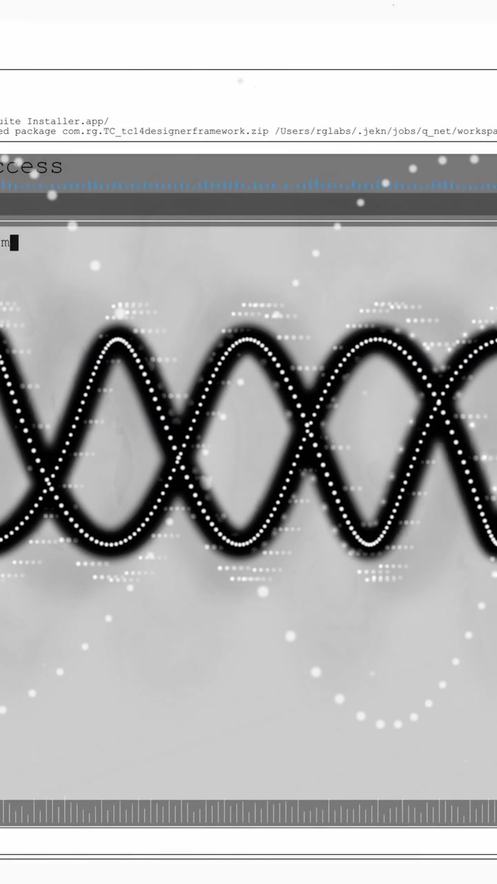 Data processing animation over terminal access screen with code and wave pattern