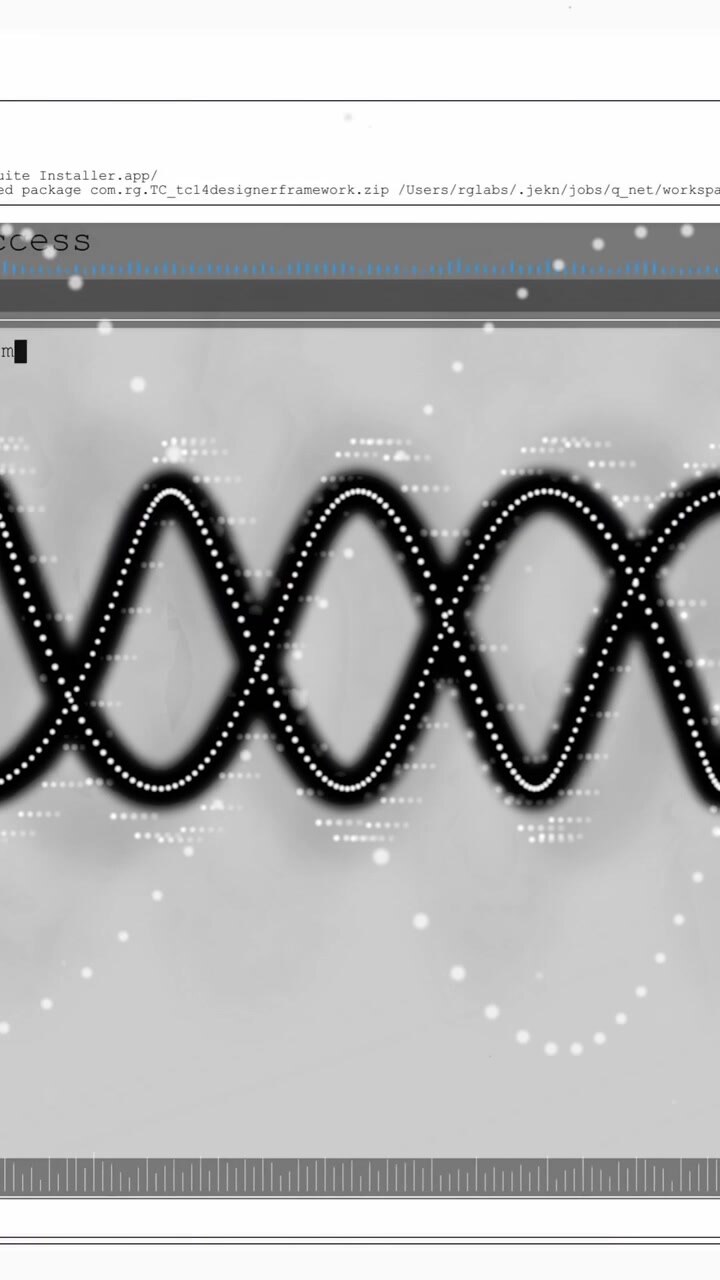 Data processing animation over terminal access screen with code and wave pattern