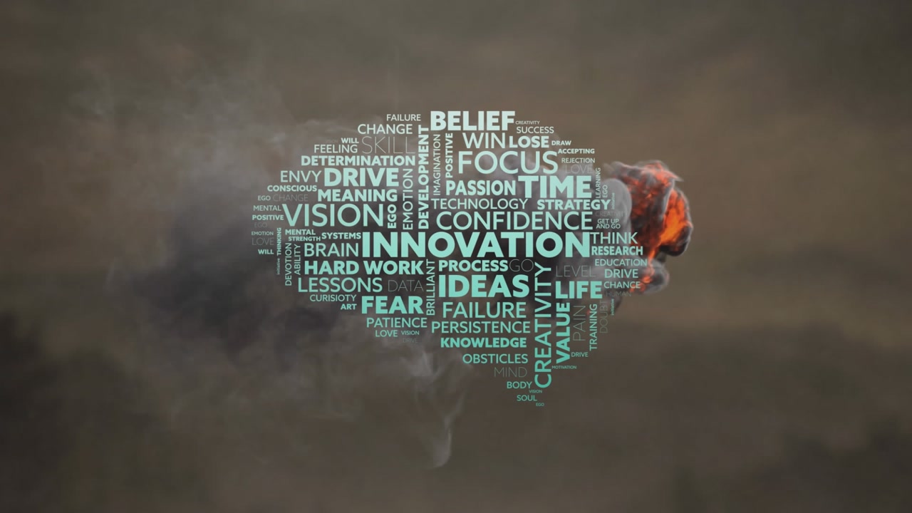 Animation of texts over clouds on black background