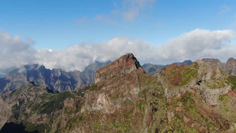 circular bird's-eye view shows one of the beautiful views of the mountain range of pico arieiro on the island of madeira