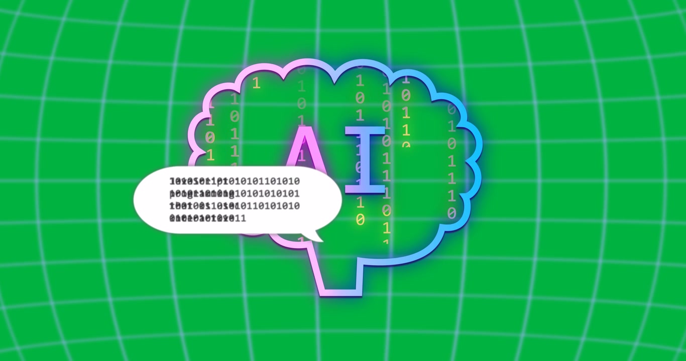 Animation of speech bubbles and brain with ai text on transparent background