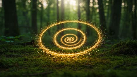 A Captivating Spiral of Mystical Light Shimmers in the Lush Green Forest, Creating an Enchanting Atmosphere Full of Wonder and Imagination