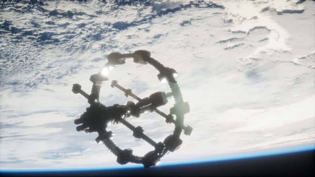 지구와 외계 우주 정거장 iss