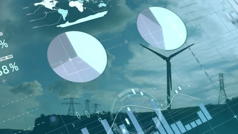 animation of statistics and data processing over wind turbine