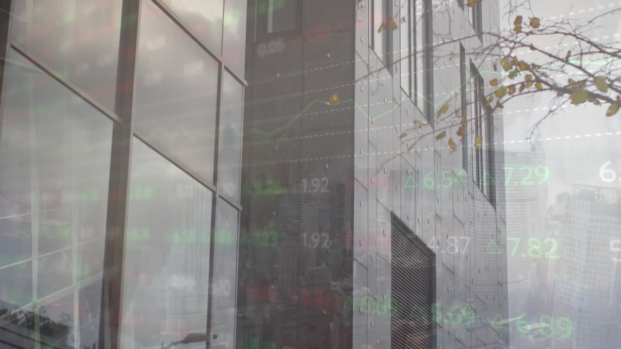 도시 풍경에 대한 통계 및 금융 데이터 처리의 애니메이션