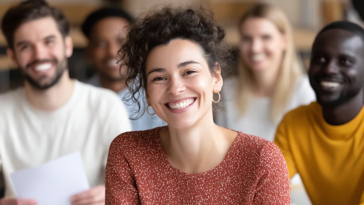Coinvolgente sessione di gruppo con partecipanti sorridenti: un momento piacevole catturato in un ambiente collaborativo che porta gioia e cameratismo tra amici