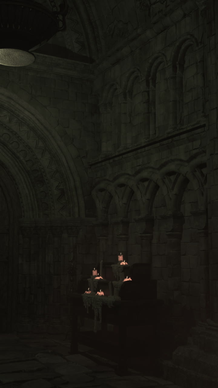 어고 신비로운 복도에는 불이 있습니다.