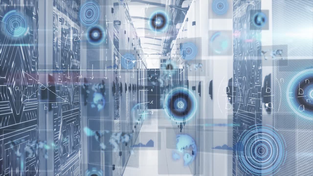 Animation of data processing over server room