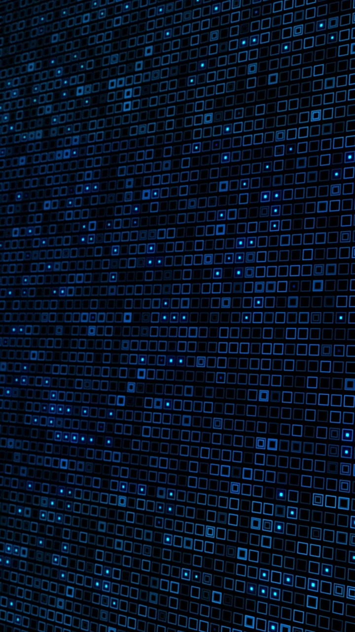 Dark blue digital tile visual with repeating square grid bright pixel points and futuristic depth