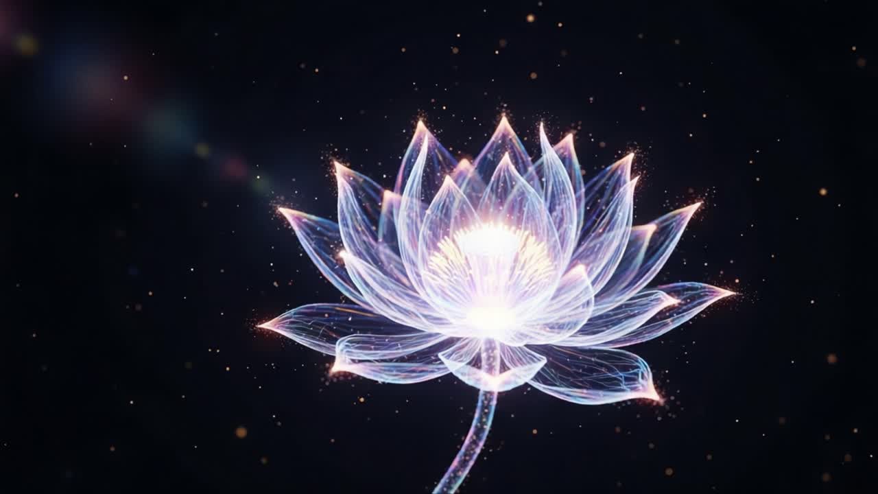A Glowing Lotus Flower Illuminated Against a Dark Background, Symbolizing Beauty and Serenity, Embodying Peace and Enlightenment Through Its Ethereal Light and Delicate Form