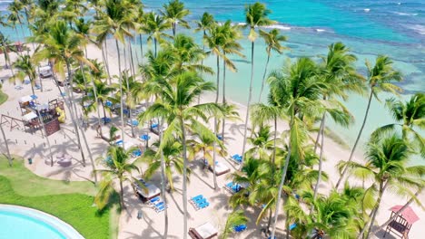 Vista-Aérea-De-Tumbonas-Bajo-Palmeras-Junto-A-La-Playa-En-Verano-En-Juan-Dolio-En-República-Dominicana