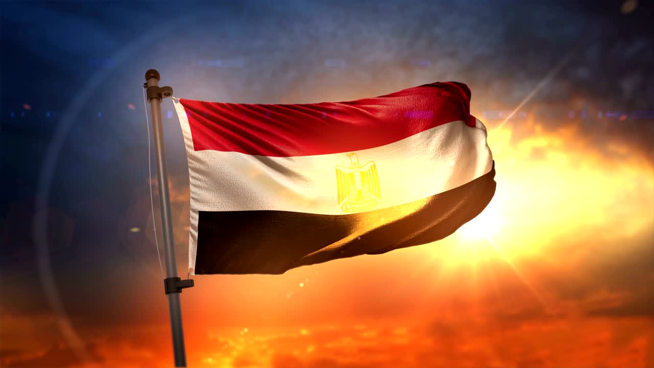 이집트 발은 아름다운 해가 뜨는 순환 속도 느린 모션 4k에서 백라이트됩니다.