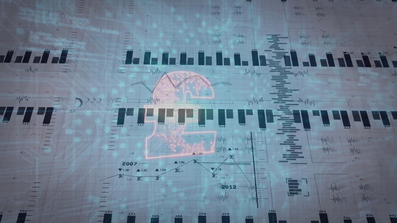animación de bloqueo de ciberseguridad con gráficos y gráficos de datos financieros